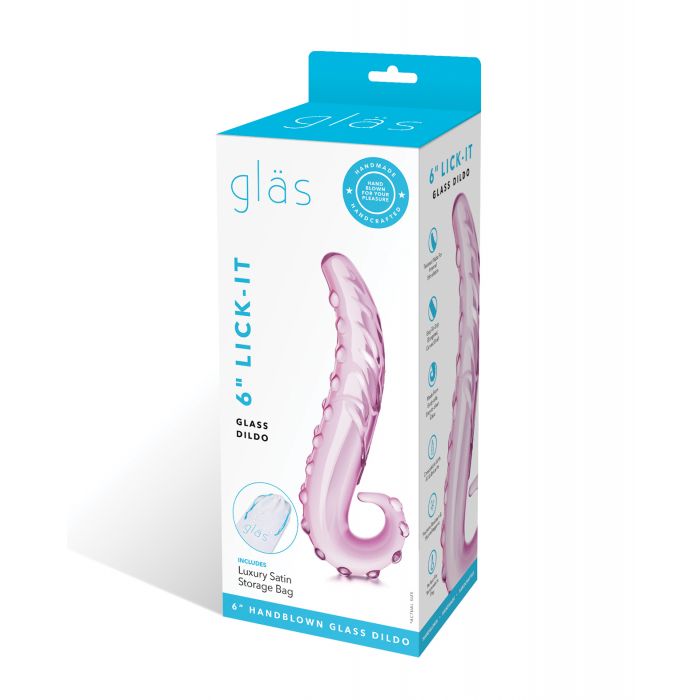Gläs Lick-It 6" Textured Glass Dildo – Curved Dual-Sided Pink Wand