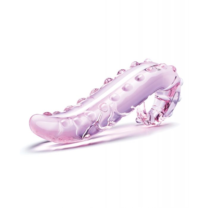 Gläs Lick-It 6" Textured Glass Dildo – Curved Dual-Sided Pink Wand