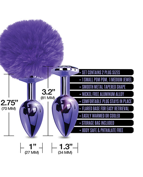 Nixie Metal Butt Plug Set – Purple Pom Pom & Jewel Inlaid