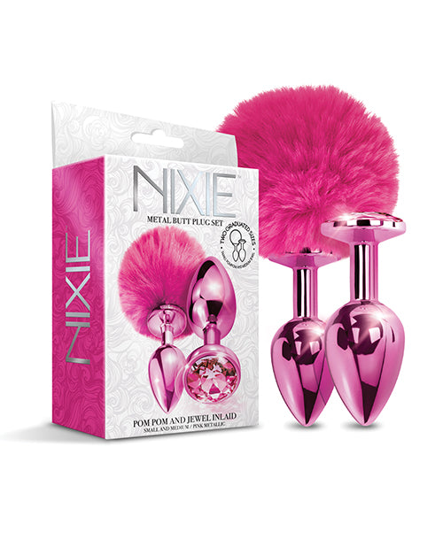 Nixie Metal Butt Plug Set – Pink Pom Pom & Jewel Inlaid