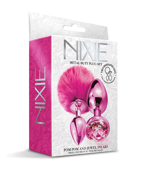 Nixie Metal Butt Plug Set – Pink Pom Pom & Jewel Inlaid
