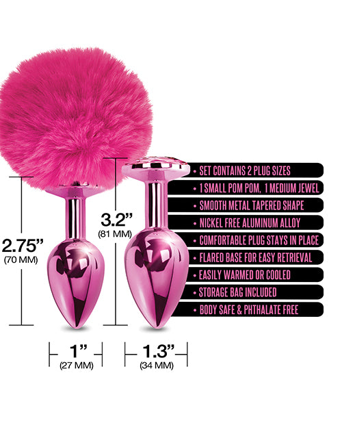 Nixie Metal Butt Plug Set – Pink Pom Pom & Jewel Inlaid