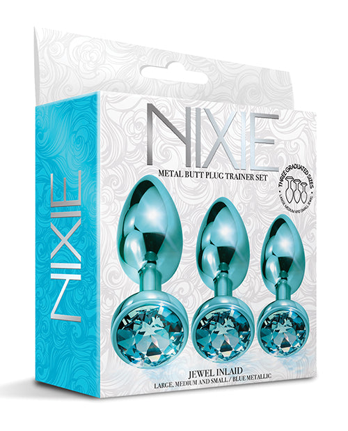 Nixie Metal Butt Plug Trainer Set – Blue Metallic Jeweled