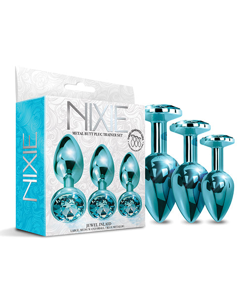 Nixie Metal Butt Plug Trainer Set – Blue Metallic Jeweled