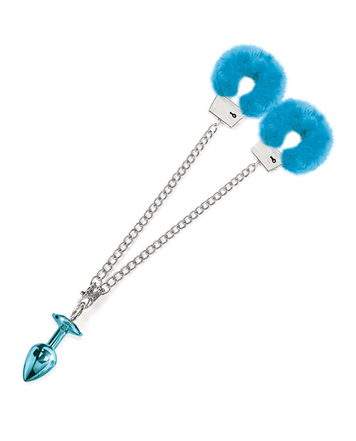 Nixie Metal Butt Plug & Fur Cuffs Set – Blue Metallic