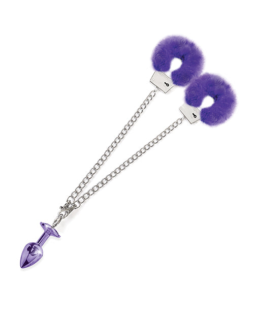 Nixie Metal Butt Plug & Fur Cuffs Set – Purple Metallic