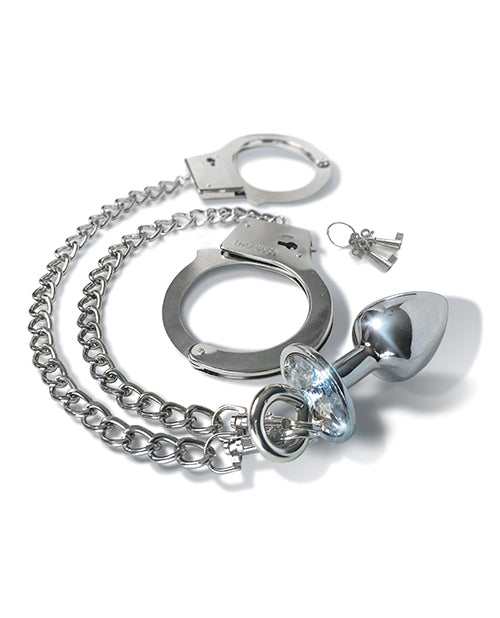 Nixie Metal Butt Plug & Fur Cuffs Set – Silver Metallic