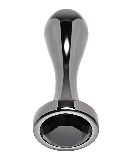 Gender X Black Pearl Metal Plug – Large Gunmetal Aluminum Anal Plug with Black Gem Base
