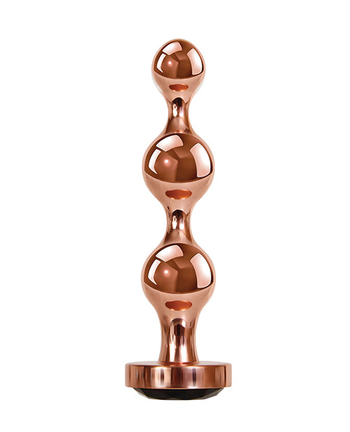 Gender X Gold Digger Large Butt Plug – Rose Gold Beaded Metal Anal Plug with Black Gem Base