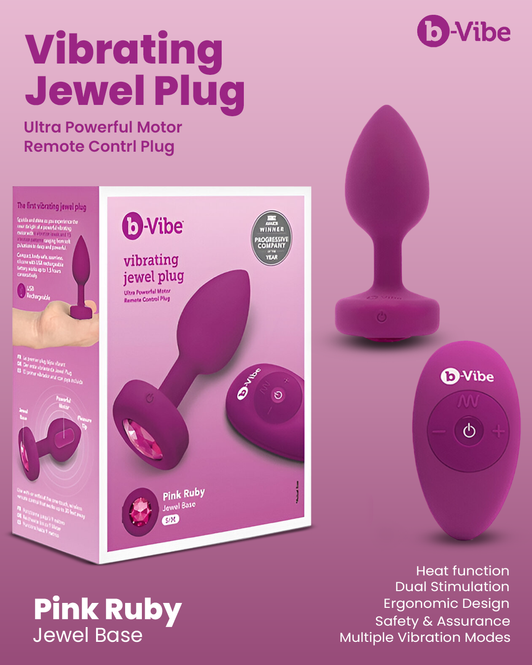 VIBRATING JEWEL PLUG | S/M | FUCHSIA